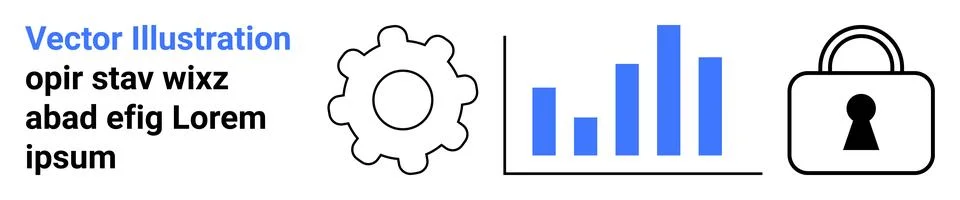 Data Security and Analysis Concept with Gear, Bar Chart, Padlock Icons Stock Illustration
