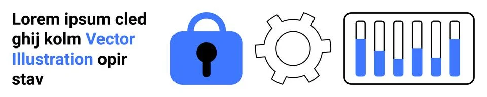 Data Security and Analysis Lock, Gear, and Bar Graph with Test Tubes Icons 스톡 일러스트