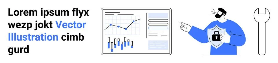 Data Security and Analytics Concept User with Shield, Graphs, and Tool Icon 库存插图