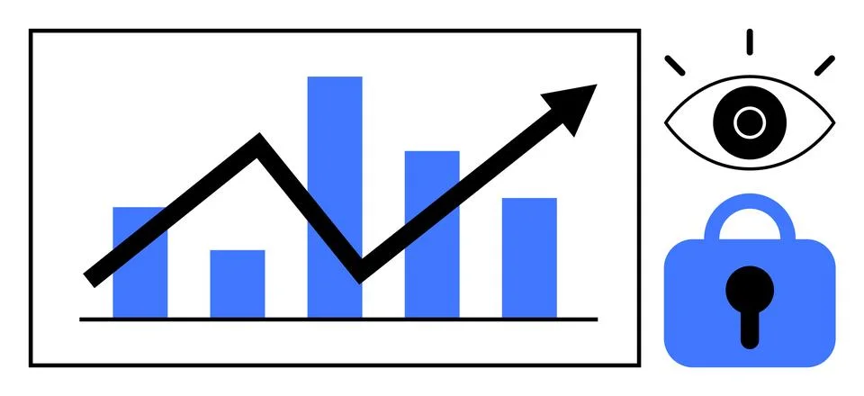 Data Security and Analytics Growth Representation with Eye and Lock Symbols Ilustración de archivo