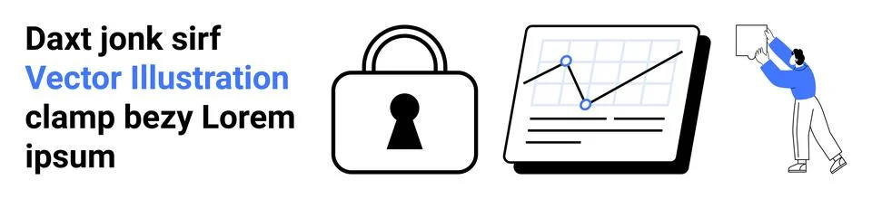 Data Security and Analytics with Lock Icon, Graph, and Person Holding Board Stock Illustration