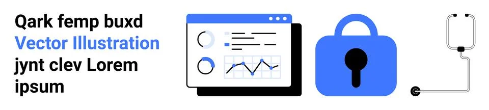 Data Security and Analytics Vector with Lock, Graphs, and Connections 스톡 일러스트