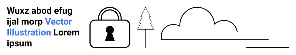 Data Security and Cloud Computing Lock, Cloud, Tree Icons with Dummy Text 스톡 일러스트