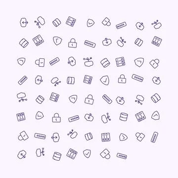 Data Security and Cloud Computing Network Technology Icons Set Isolated on .. イラスト素材