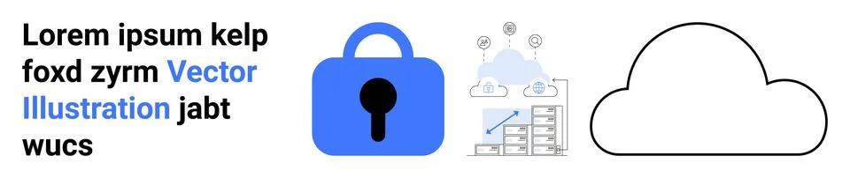 Data Security and Cloud Storage Concepts with Lock Icon and Text Elements Stockillustratie
