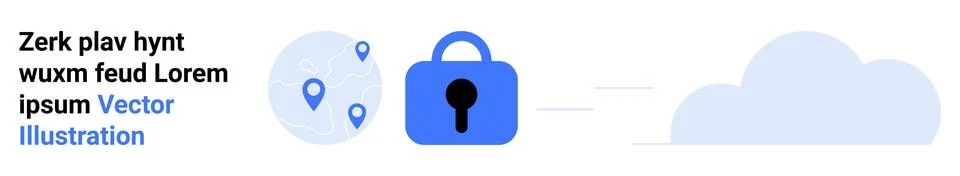 Data Security and Cloud Storage Concept with Padlock and Location Markers Stock Illustration