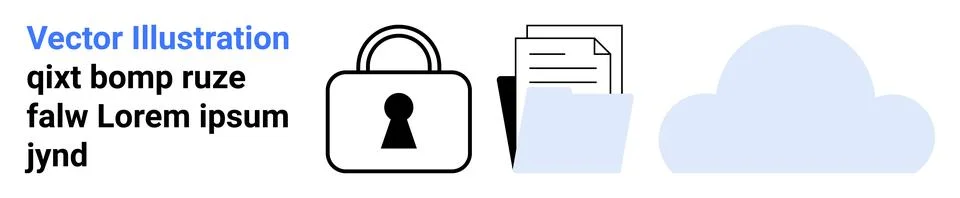 Data Security and Cloud Storage Concept with Lock, Documents, and Cloud Icon Illustrazione stock