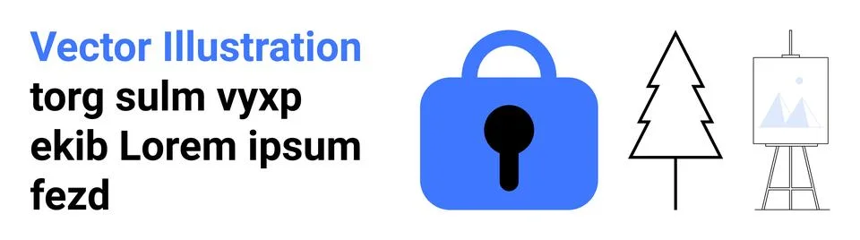 Data Security and Creative Design with Lock Graphic, Tree, and Canvas Element Stock Illustration
