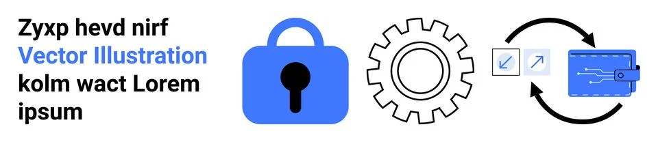Data Security and Digital Wallet with Gear Settings and Text Placeholder Stock Illustration