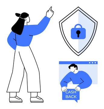 Data Security and Financial Benefits Concept with Cartoon Figures and Icono.. Stock Illustration