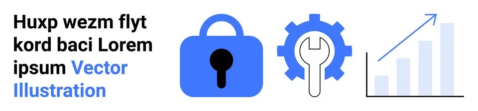 Data Security and Growth Concept with Lock, Gear, and Upward Graph Elements Stock Illustration