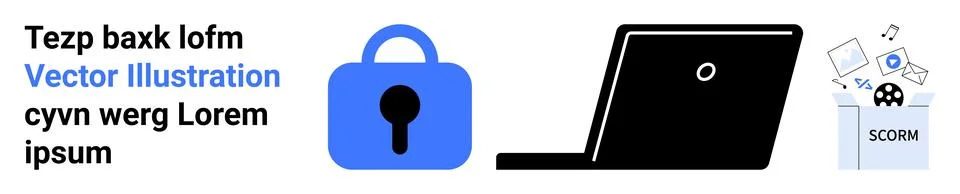 Data Security and Online Privacy Concept with Lock, Laptop, and Deleted Files Illustrazione stock
