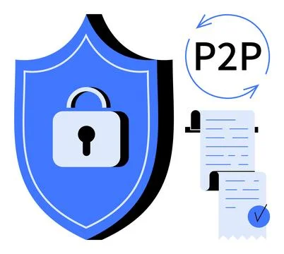 Data Security and Peer-to-Peer Payment Protection with Shield and Lock Symbol Stockillustratie