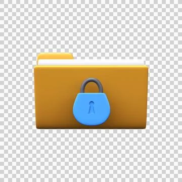 Data security and privacy concept. 3d folder icon with documents and lock Stock Illustration
