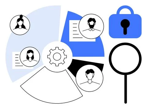 Data Security and Privacy Concept with Pie Chart and User Profiles Stock Illustration