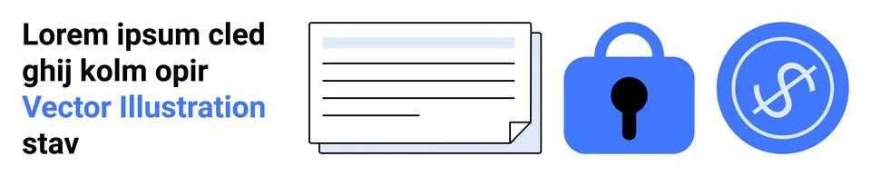 Data Security and Privacy Concept with Document, Padlock, and Encrypted Symbo Stock Illustration