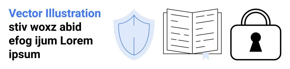 Data Security and Privacy Concept with Shield, Open Book, and Lock Icons Illustration