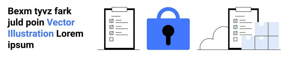 Data Security and Privacy Concept with Lock and Checklists Surrounded by Cl.. Stockillustratie