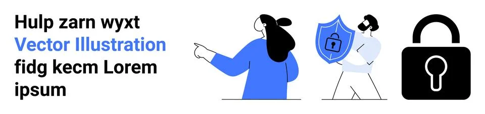 Data Security and Privacy Protection Concepts with Characters and Lock Symbol Illustrazione stock