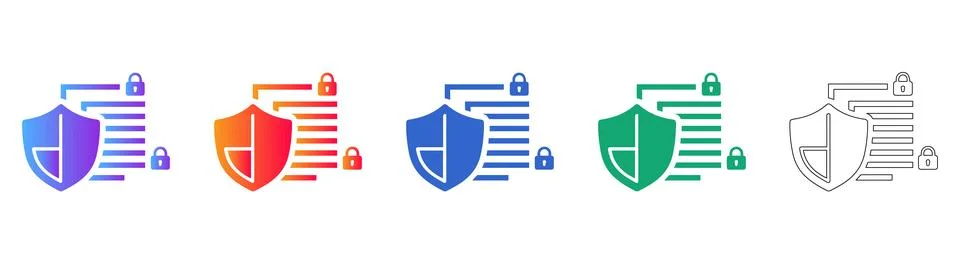 Data Security and Privacy Protection Icon Set Illustrazione stock
