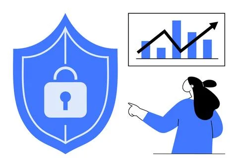 Data Security and Protection with Business Growth Chart in Blue Tones Ilustración de archivo