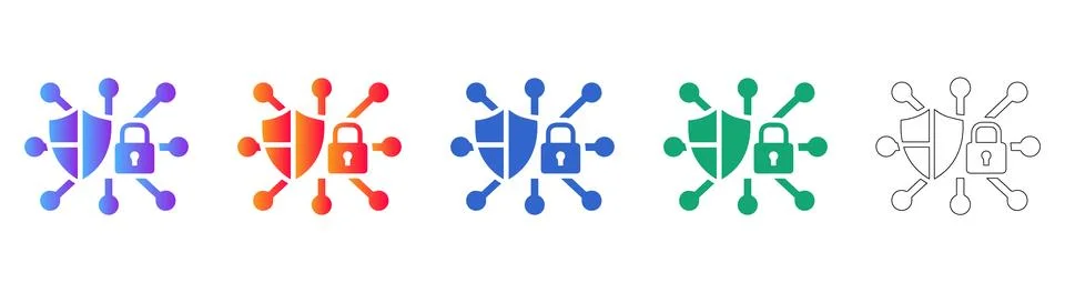 Data Security and Protection Network Icons Illustrazione stock