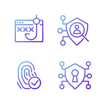 Data security and protection pixel perfect gradient linear vector icons set 스톡 일러스트