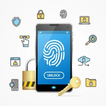 Data Security and Safe Concept Mobile Phone App. Vector 스톡 일러스트