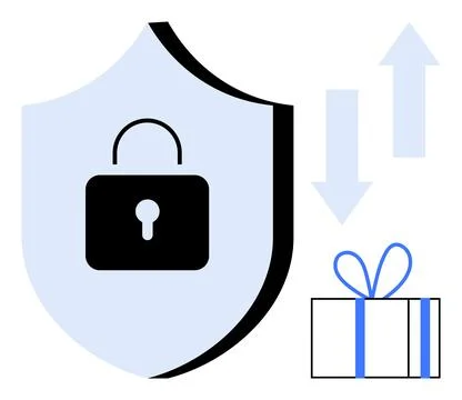 Data Security and Safe File Transfer Represented by Shield and Lock Icon wi.. Stock Illustration