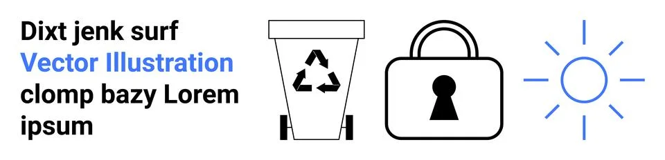 Data Security and Sustainability Recycle Bin, Lock Icon, and Sun Illustrazione stock