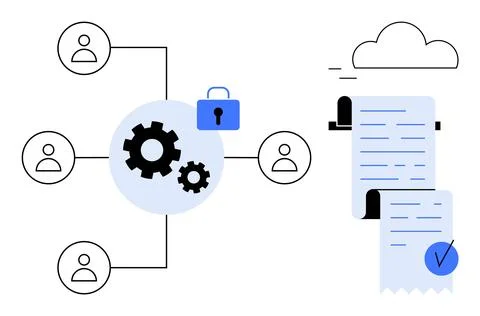 Data Security and Workflow Management Concept with Gears and Documents 库存插图
