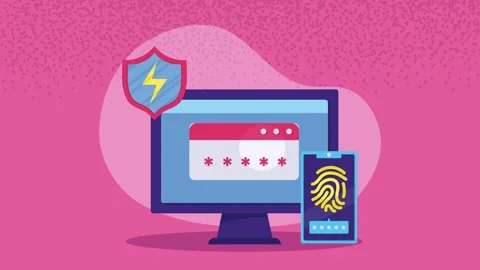 Data security animation showing computer with password field and smartphone.. Video stock 334522080