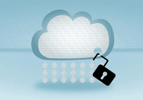 Data security breach in the cloud represented by open lock attached to a cloud Stock Illustration