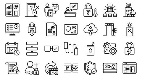 Data Security Cloud Server Network Access Outline Icon Set Stock Illustration