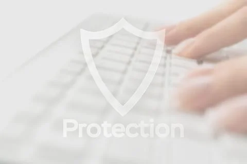 Data security. Computer Data Internet protection symbol on blured keyboard ba Stock Photos