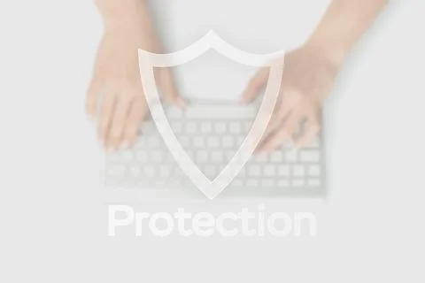 Data security. Computer Data Internet protection symbol on blured keyboard ba Foto stock