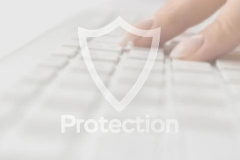 Data security. Computer Data Internet protection symbol on blured keyboard ba Stock Photos