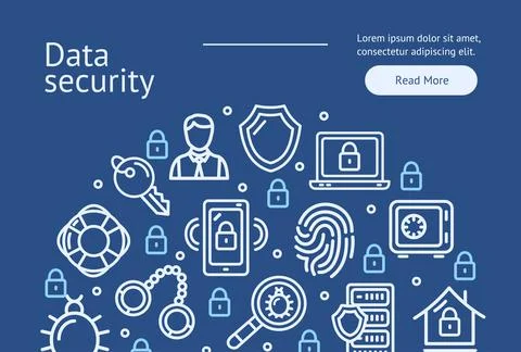 Data Security Concept Ad Flyer Banner Poster Card. Vector Illustrazione stock