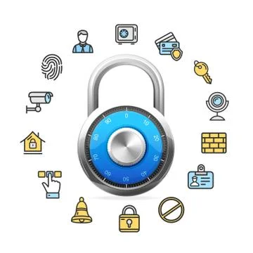 Data Security Concept and Blue Combination Padlock. Vector Stock Illustration