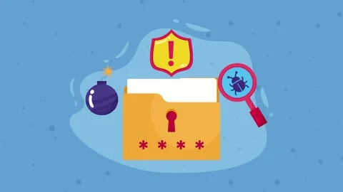 Data security concept animation featuring locked digital folder with malwar.. Stock Footage 339116671