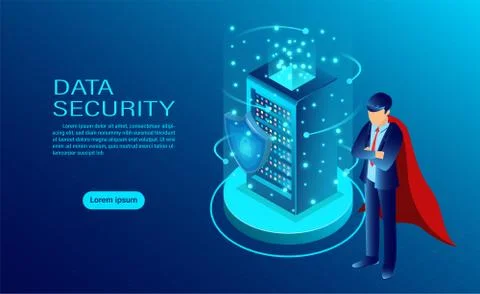 Data security concept banner with hero protect data and confidentiality and d Stockillustratie
