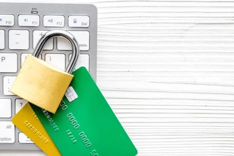 Data security concept with credit card on white desk from above copy space Stock Photos