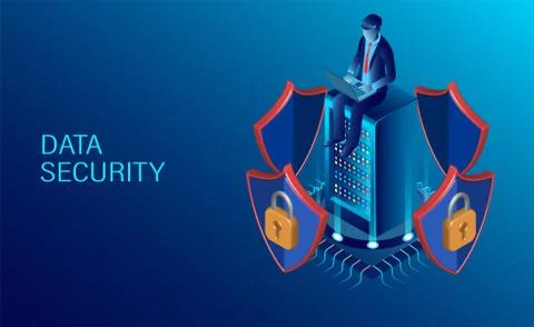 Data security concept. data processing protecting. digital information. flat  库存插图