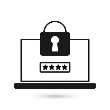 Data security concept. Data protection and safe work, flat design black icon Stock Illustration