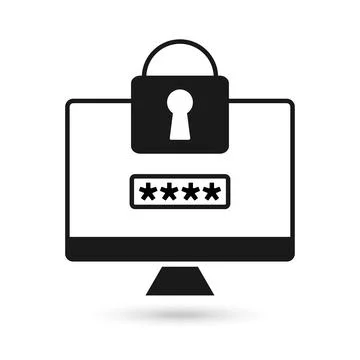 Data security concept. Data protection and safe work, flat design black icon Stock Illustration