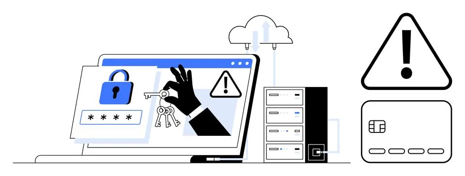 Data Security Concept with Hand Holding Keys and Laptop Displaying Lock and.. Stock Illustration