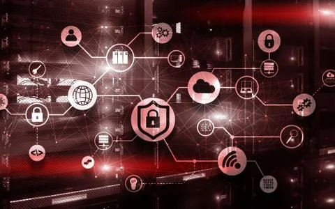 Data security concept. Icons: Closed Padlock, Wifi And cloud on digital イラスト素材
