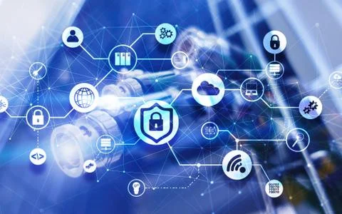 Data security concept. Icons: Closed Padlock, Wifi And cloud on digital イラスト素材