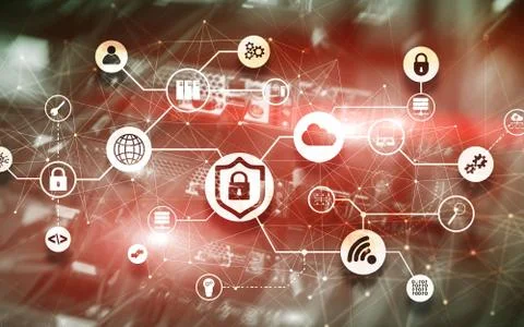 Data security concept. Icons: Closed Padlock, Wifi And cloud on digital Stock Illustration