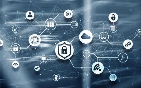 Data security concept. Icons: Closed Padlock, Wifi And cloud on digital Stock Illustration